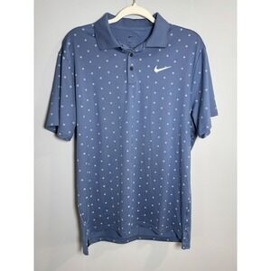 Nike Dri-FIT Golf Polo Shirt Mens Medium Blue White Geometric Print Short Sleeve